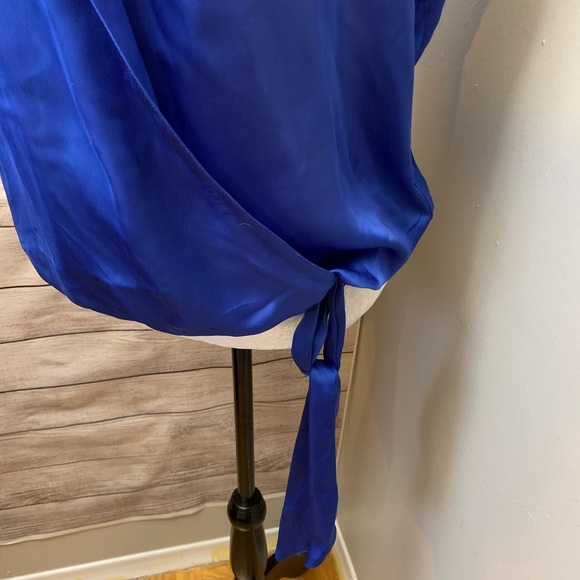 Suzy Shier Cobalt Blue Satin Cross Over Tank Top - Picture 3 of 6